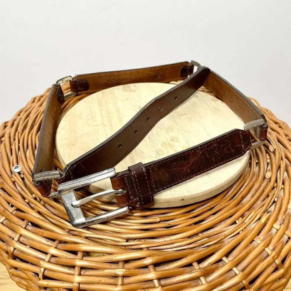 Fossil‎ Brown Leather Hammered Silver Medium M Belt Western Cowboy